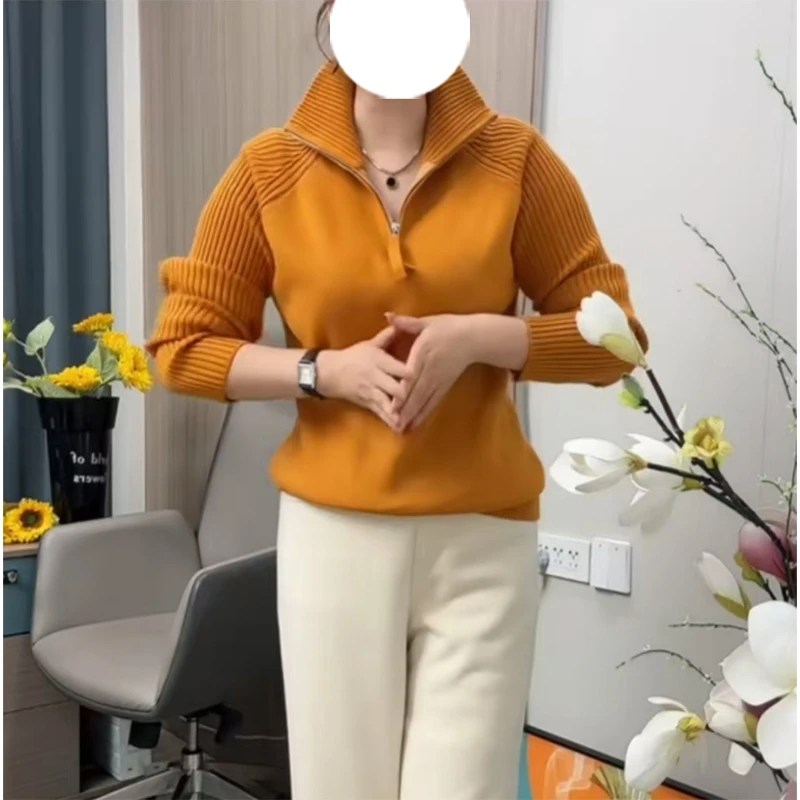 法式气质设计感翻领针织毛衣女秋冬大码胖MM百搭显瘦内搭打底上衣