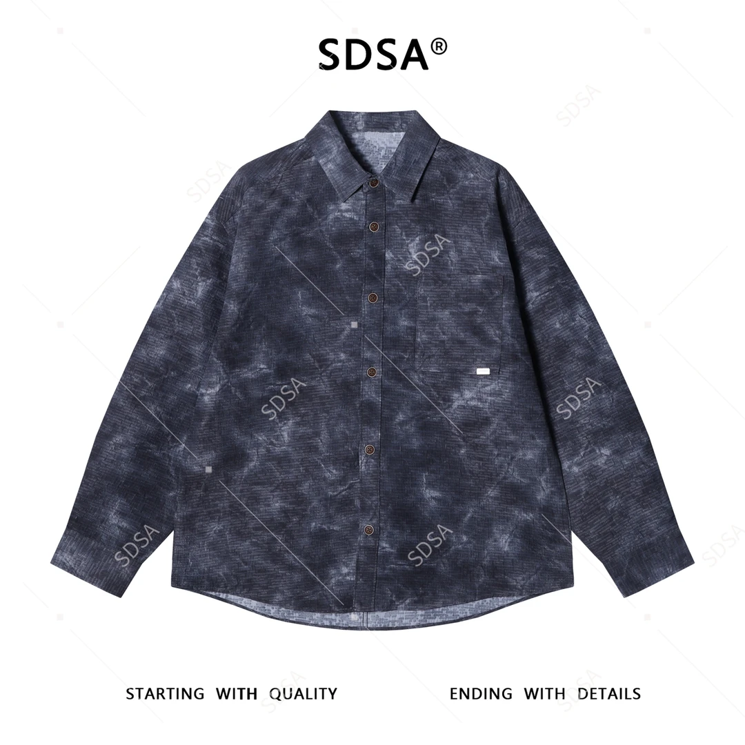 SDSA男士秋冬新款痞帅男装宽松扎染翻领纽扣长袖衬衫时尚轻奢衬衣