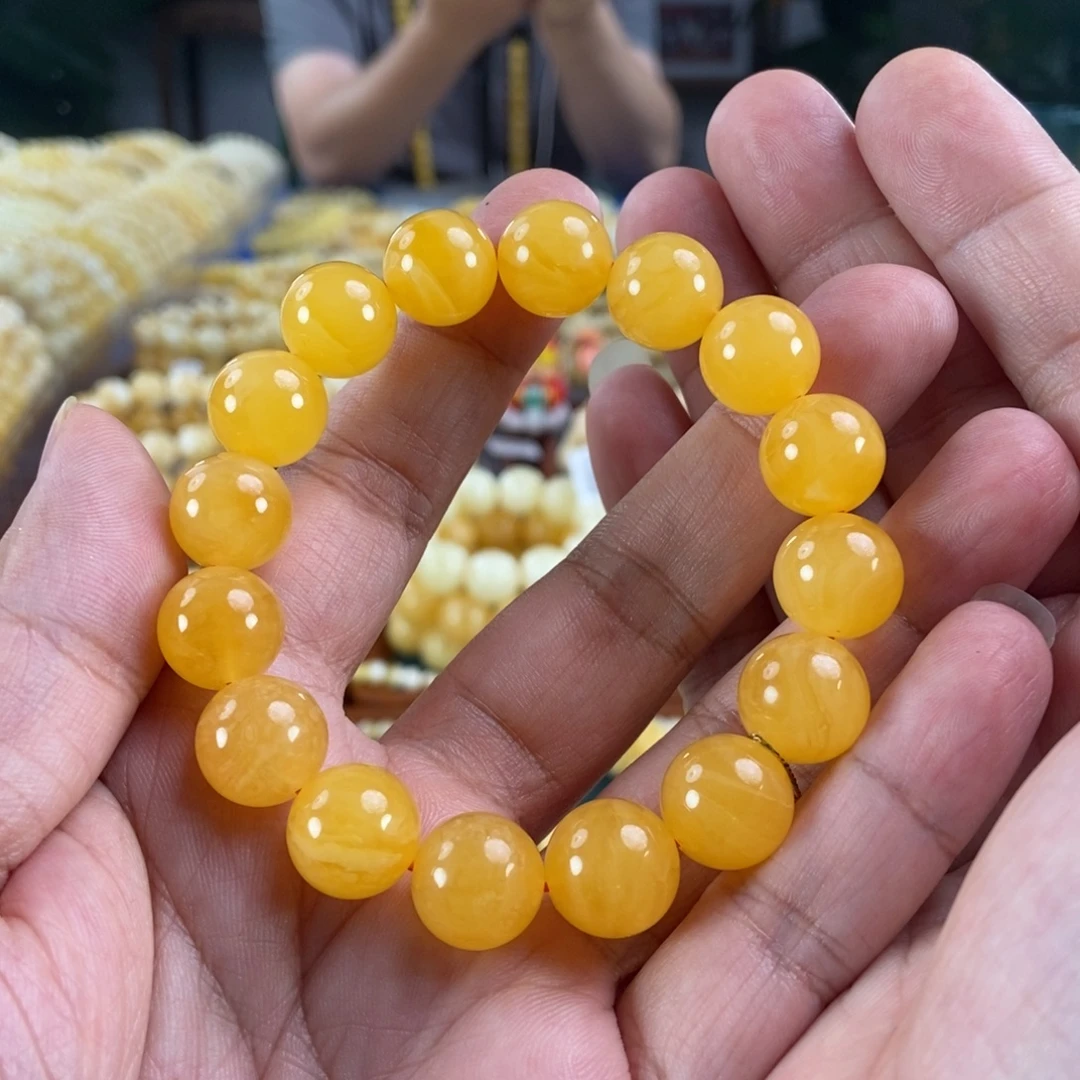 琥珀未镶嵌珠宝奇石13鸡油红手串20.95