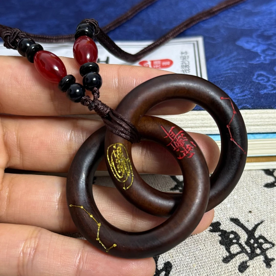 雷枣木乾坤圈吊坠刻字项坠雨渐耳木制挂件盘玩把件手手捻