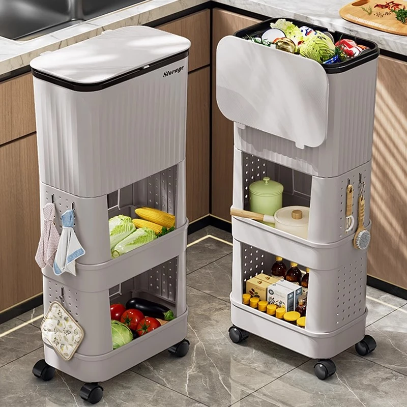厨房垃圾桶家用大容量滑盖可移动双层高款免弯腰专用日式可置物架
