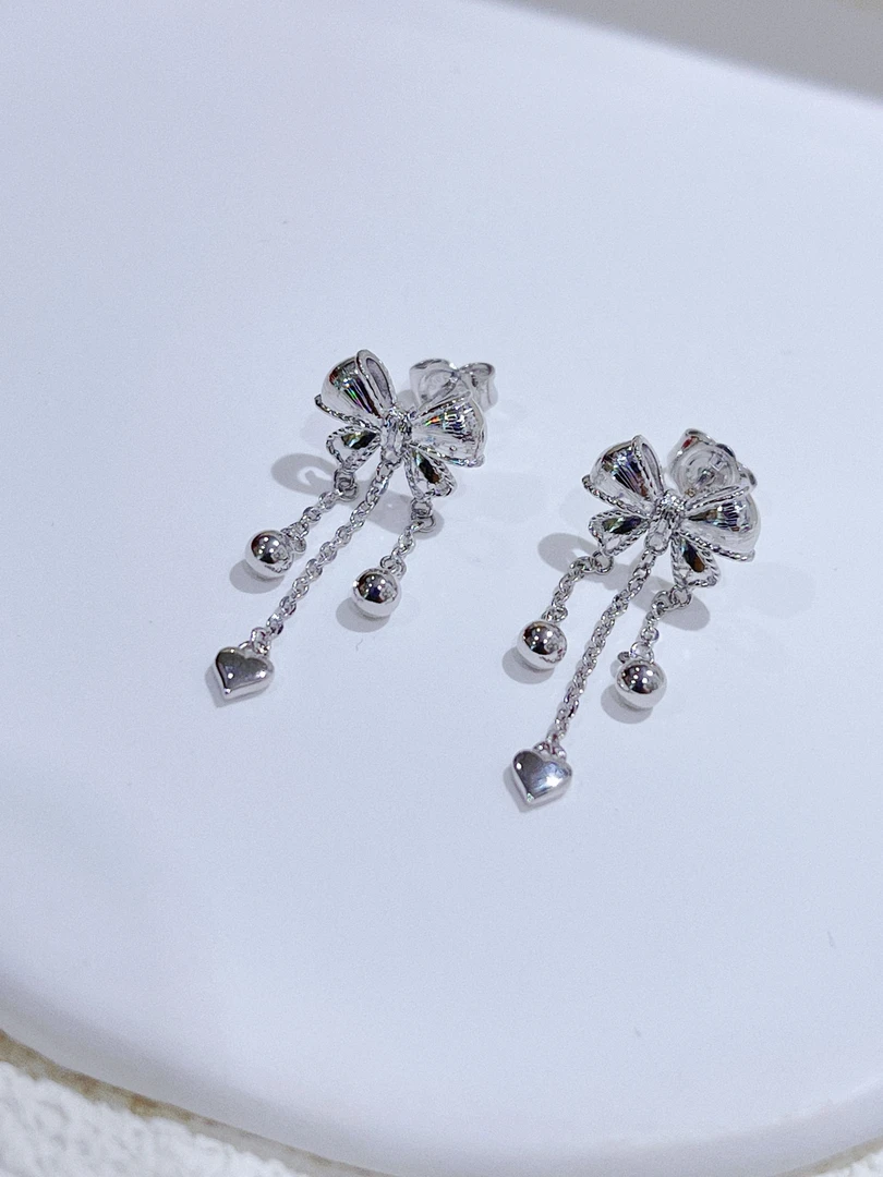 尚晶品珠宝铂金蝴蝶结流苏爱心光球滴溜耳钉灵动少女风耳吊PT950