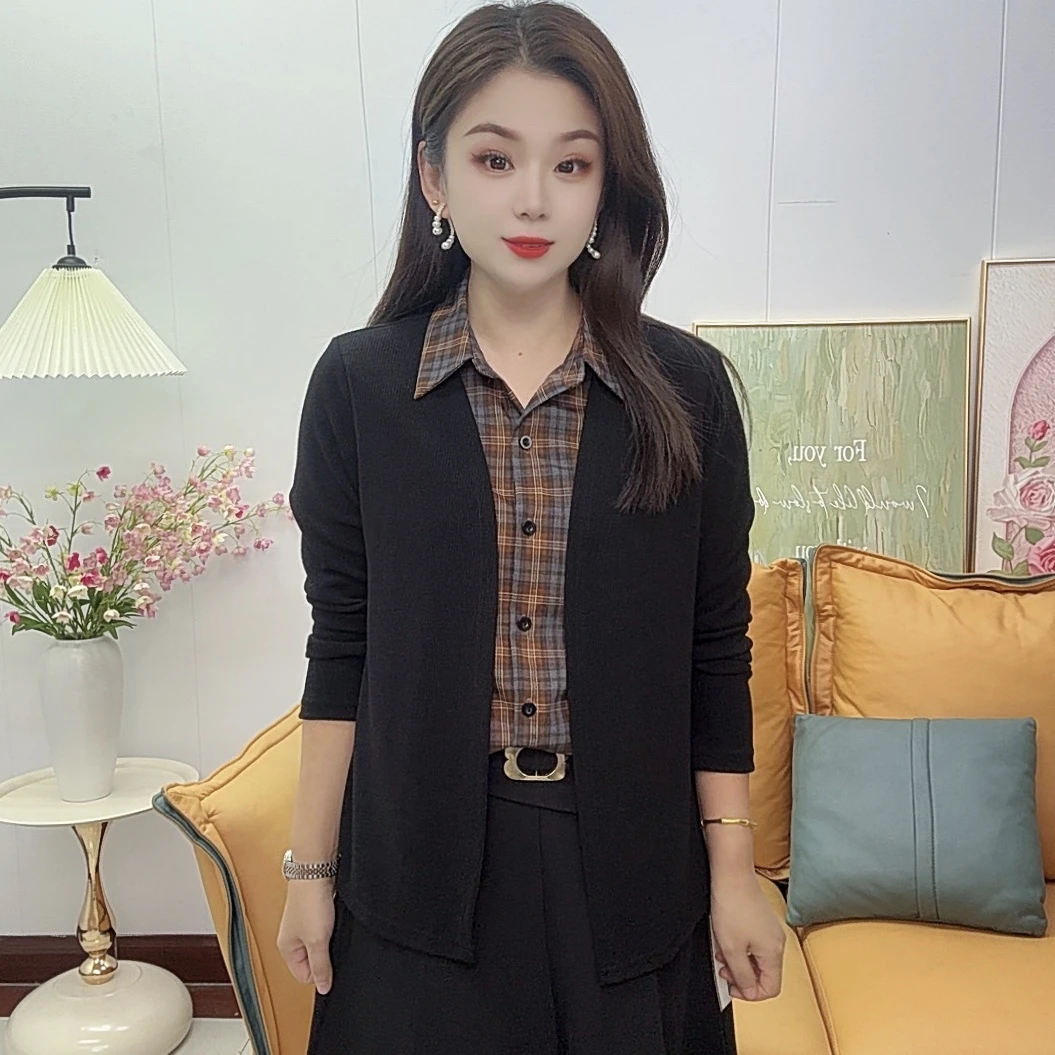 2025秋女装爆款上衣新款假两件秋季长袖百搭气质遮肉显瘦爆款休闲