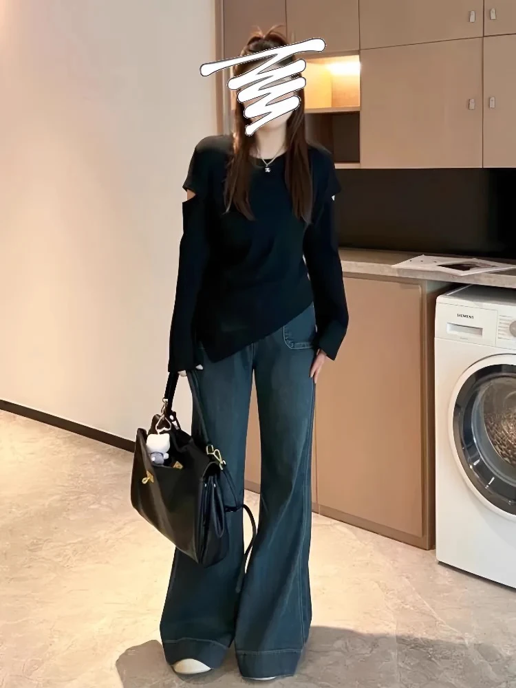 大码女装镂空不规则长袖T恤女秋冬胖mm遮肉显瘦内搭打底百搭上衣