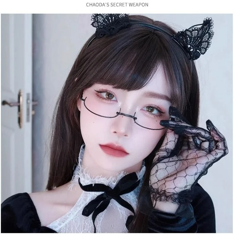 日系网红下半框眼镜女可爱装饰眼睛镜架御姐纯欲风无镜片镜框复古