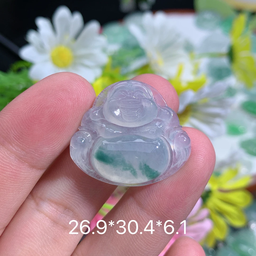 缅甸天然翡翠A货冰种飘花佛公吊坠o百搭气质精呢玉石雕刻精致女士