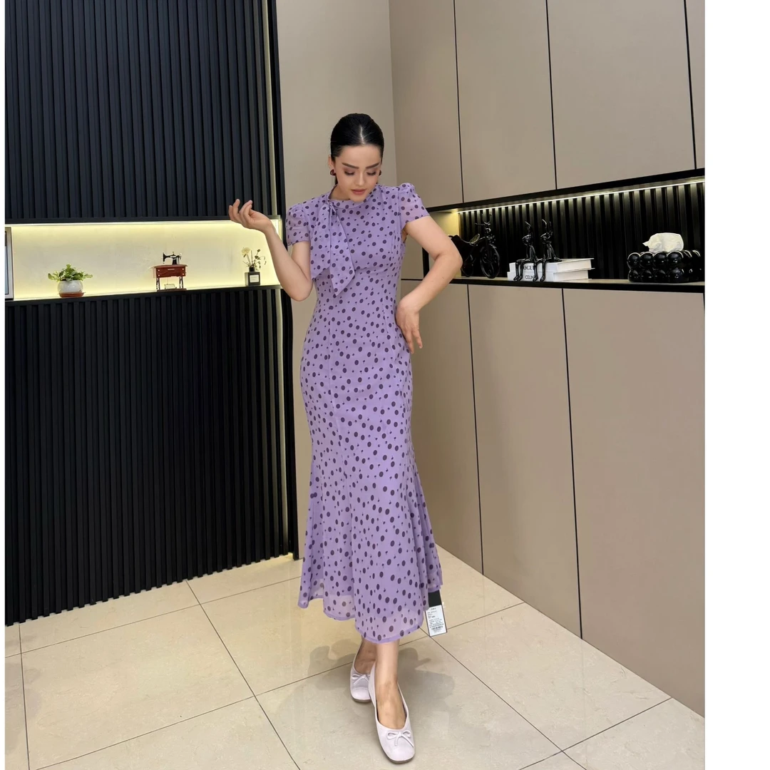 长裙短袖波点夏季法式套头连衣裙显瘦旗袍时尚E097