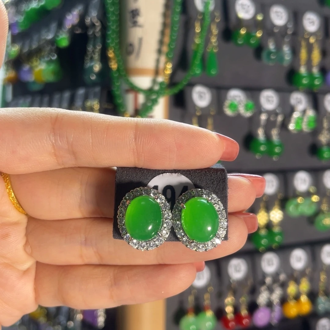 翡翠银S925镶嵌耳饰194