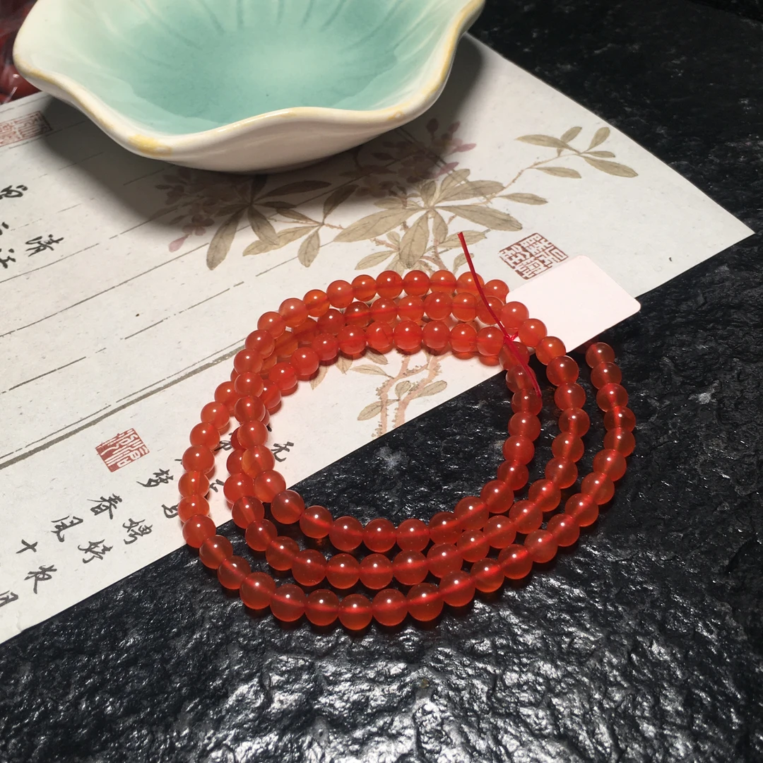 【朱锦南红】天然保山南红玛瑙冰红三圈手串高冰起荧光5.2mm20.3g