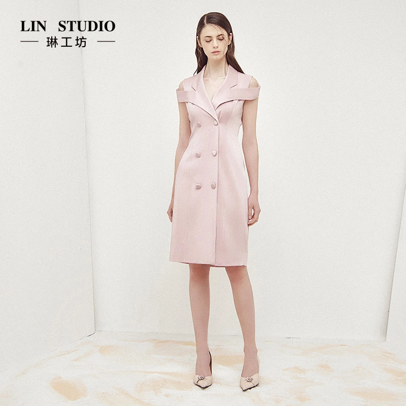 【特殊活动款 不支持退换】琳工坊裸粉色设计款连衣裙优雅名媛唐琳