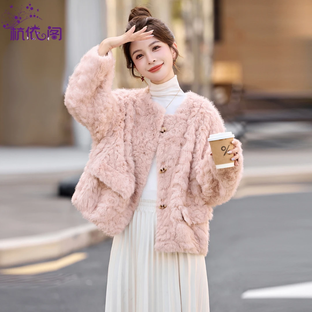皮毛一体环保皮草外套女冬2025新款洋气短款仿羊羔毛加厚毛绒上衣