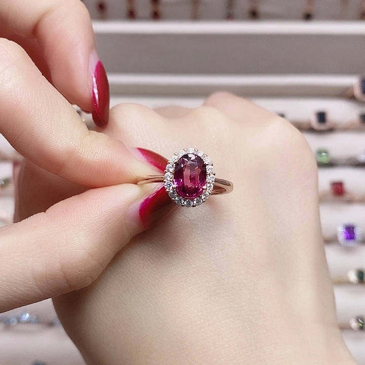 石榴石银S925镶嵌戒指戒指