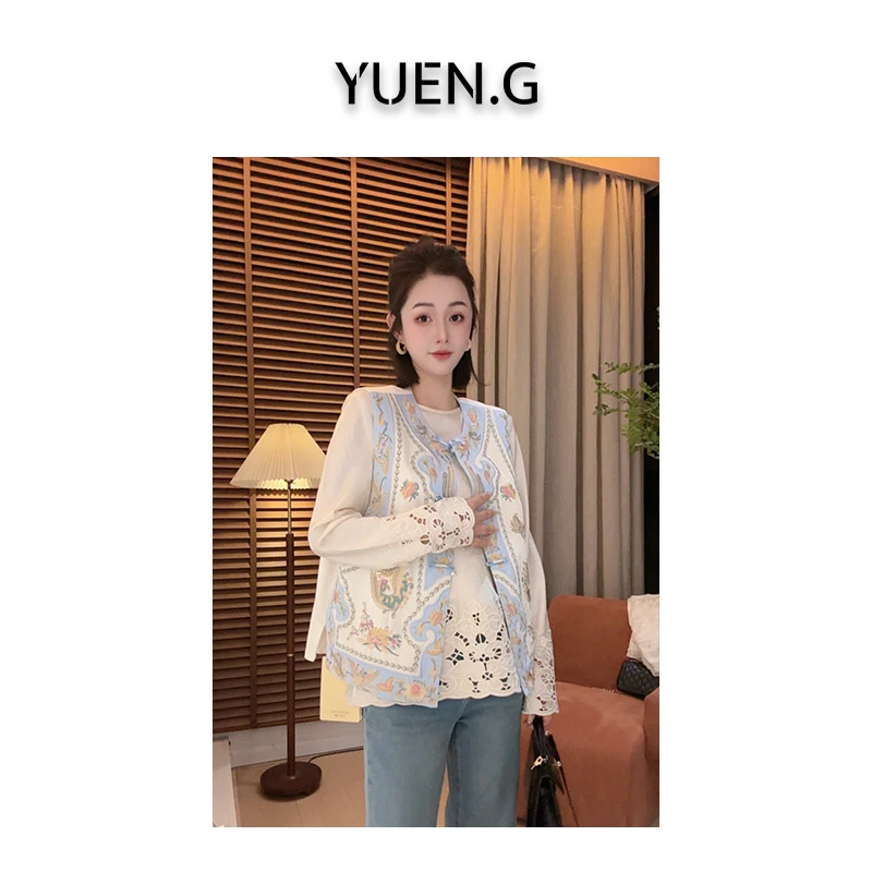 YUEN.G 2025春季新品天空蓝刺绣重工马甲