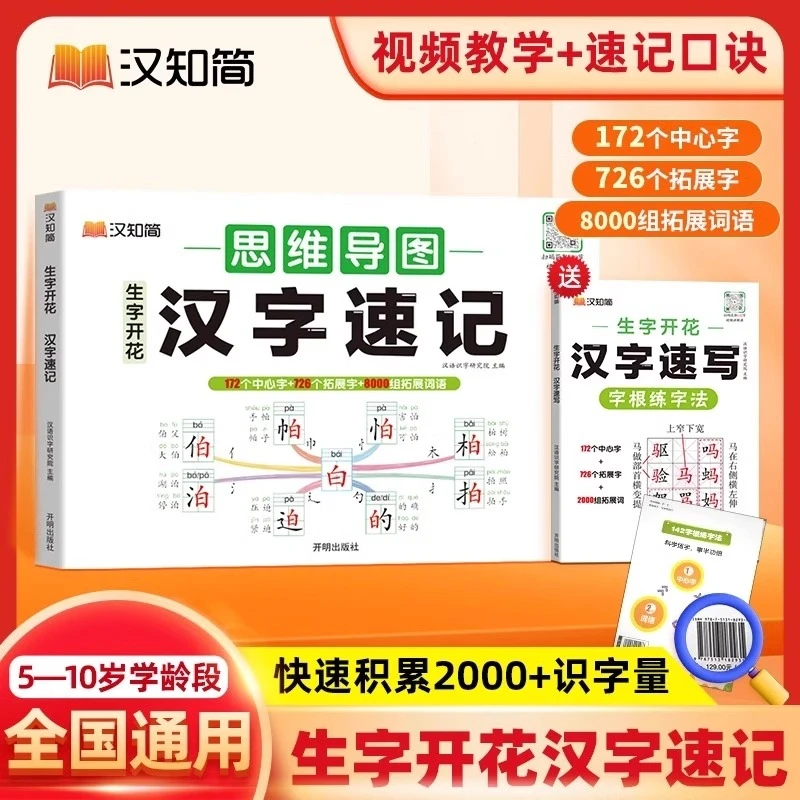 汉知简【汉字速记+汉字速写】小学生思维导图速记汉字识字启蒙卡片