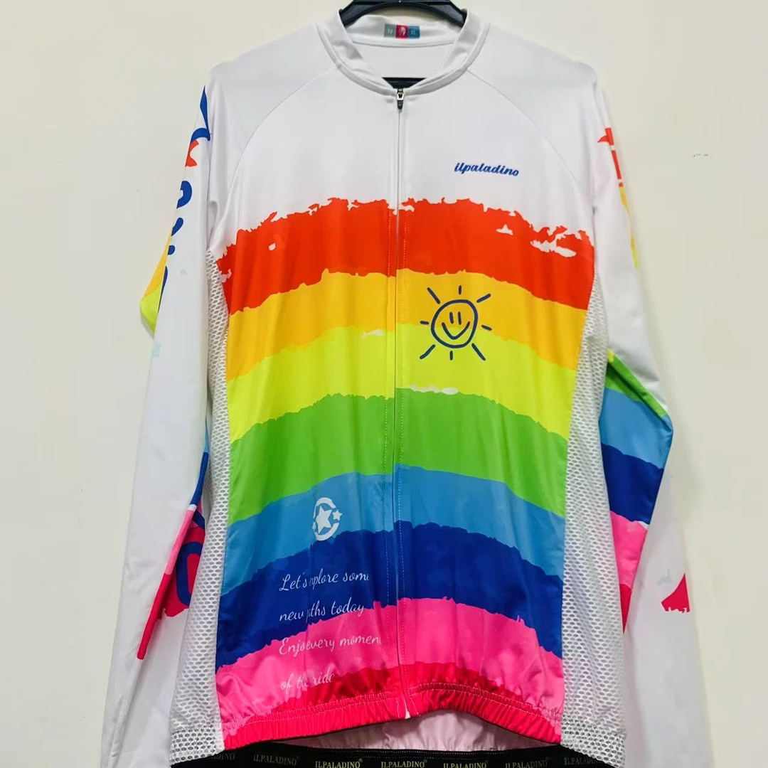 SQ 976【彩虹牛奶丝拼接长袖男士】ILPALADINO专业骑行服