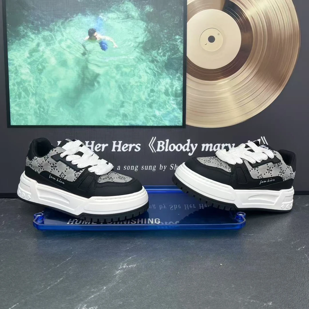 百搭舒适时尚个性早秋新款复古做旧男鞋运动增高厚底擦色板鞋