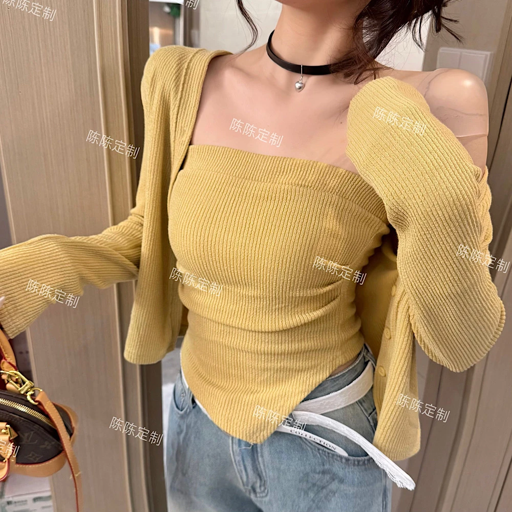 【CCDZ】早春新款时尚百搭韩系小众显瘦抹胸两件套上衣女