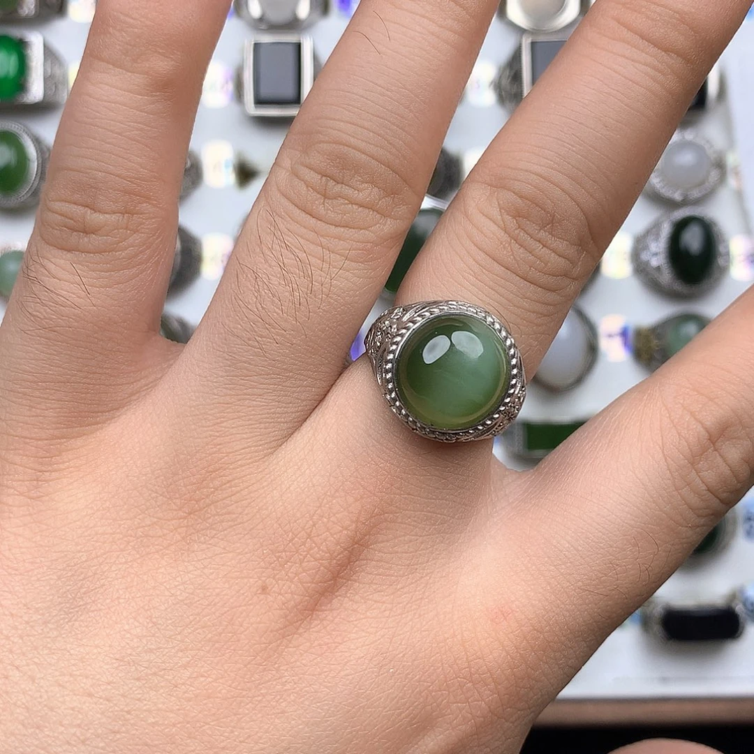 和田玉银S925镶嵌戒指