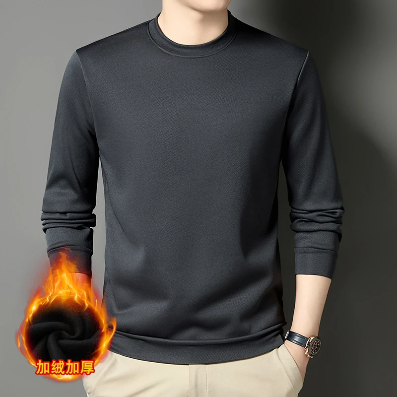 颜色随机尺码可选中年加绒加厚打底秋冬男圆领卫衣毛衣长袖保暖