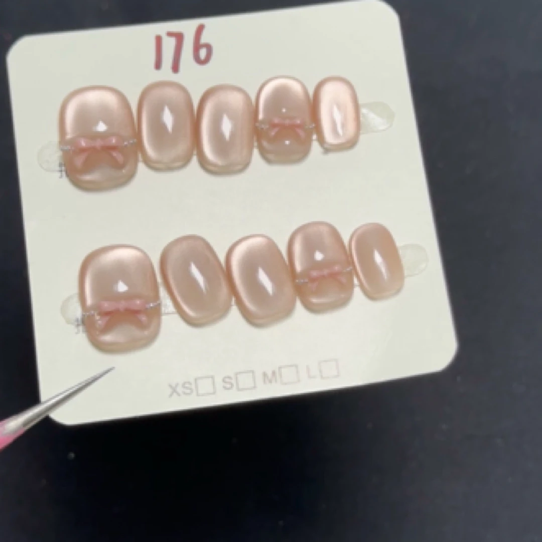 【流光】176气质显白气质蝴蝶结魔镜流光手工穿戴甲猫眼美甲