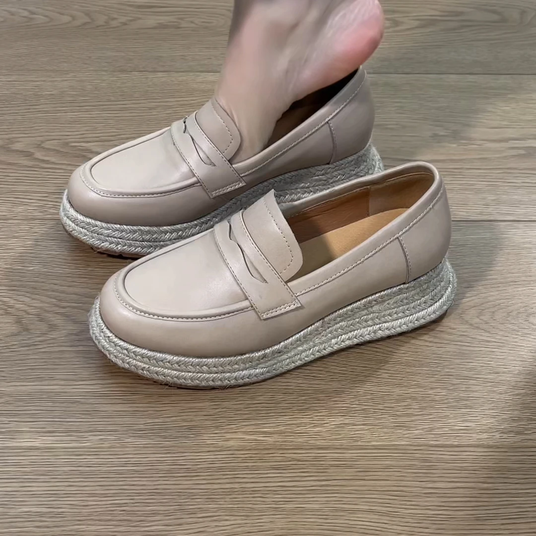 2025新款草编松糕厚底舒适单鞋时尚百搭通勤日常一脚蹬增高单鞋女