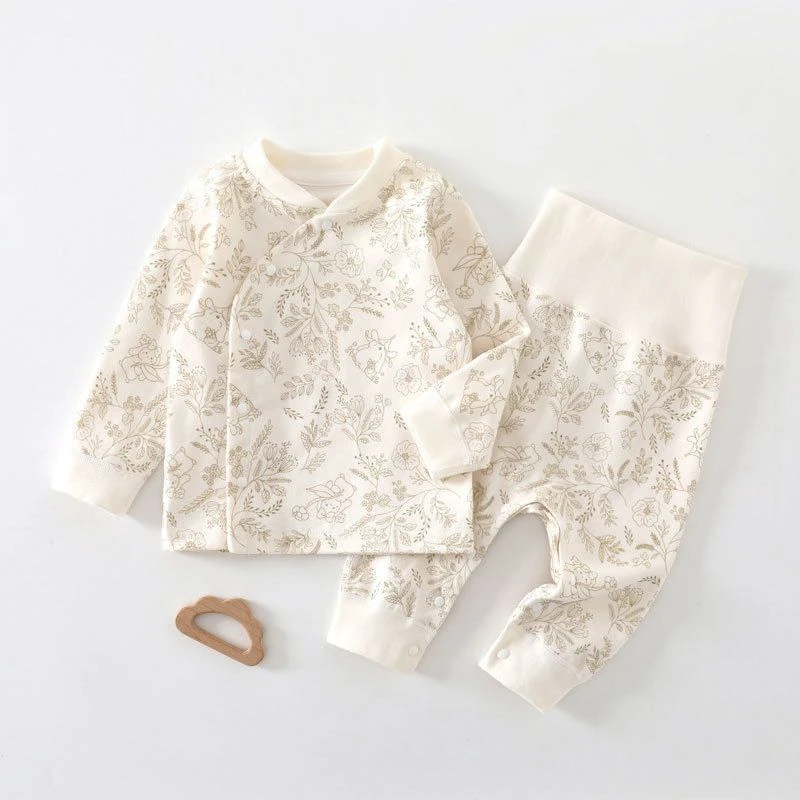 【裆部可开】春秋婴儿高腰护肚套装纯棉新生儿秋衣裤偏襟宝宝睡衣