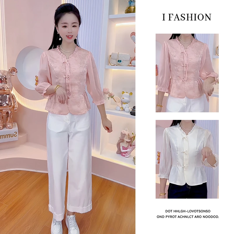 新中式国风时尚气质衬衫女2025年早秋新款洋气减龄显瘦盘扣上衣
