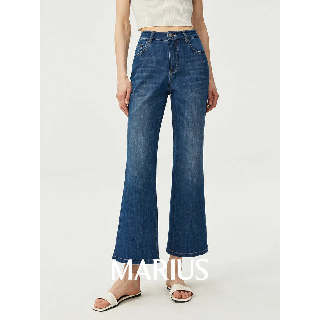 MARIUS奢级棉感微弹显高瘦塑造腿部线条复古水洗微喇牛仔裤女