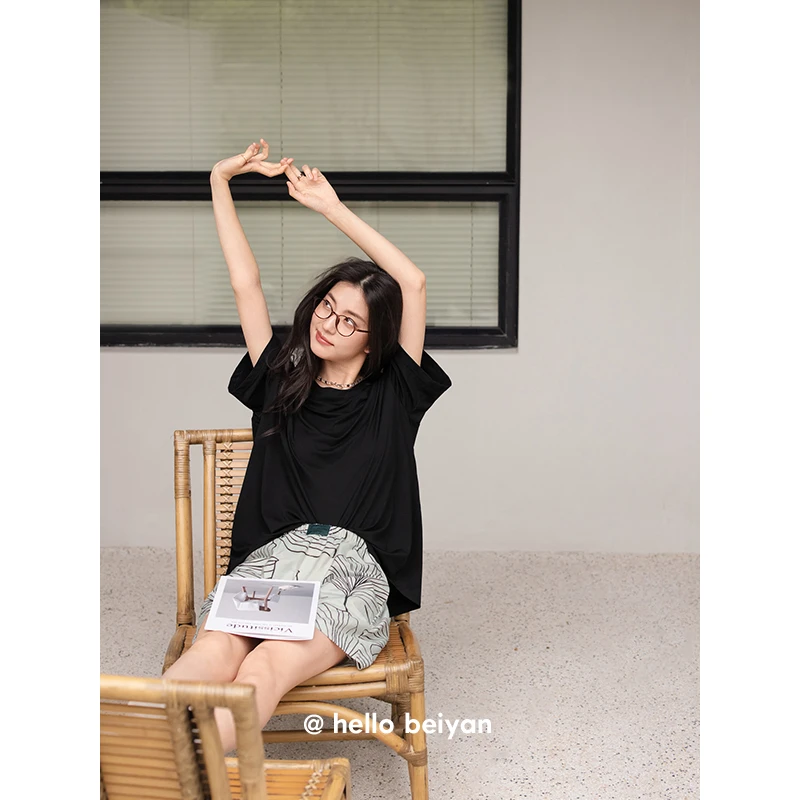 贝妍凉感莫代尔棉睡衣女夏新款短袖短裤家居服气质少女可外穿套装