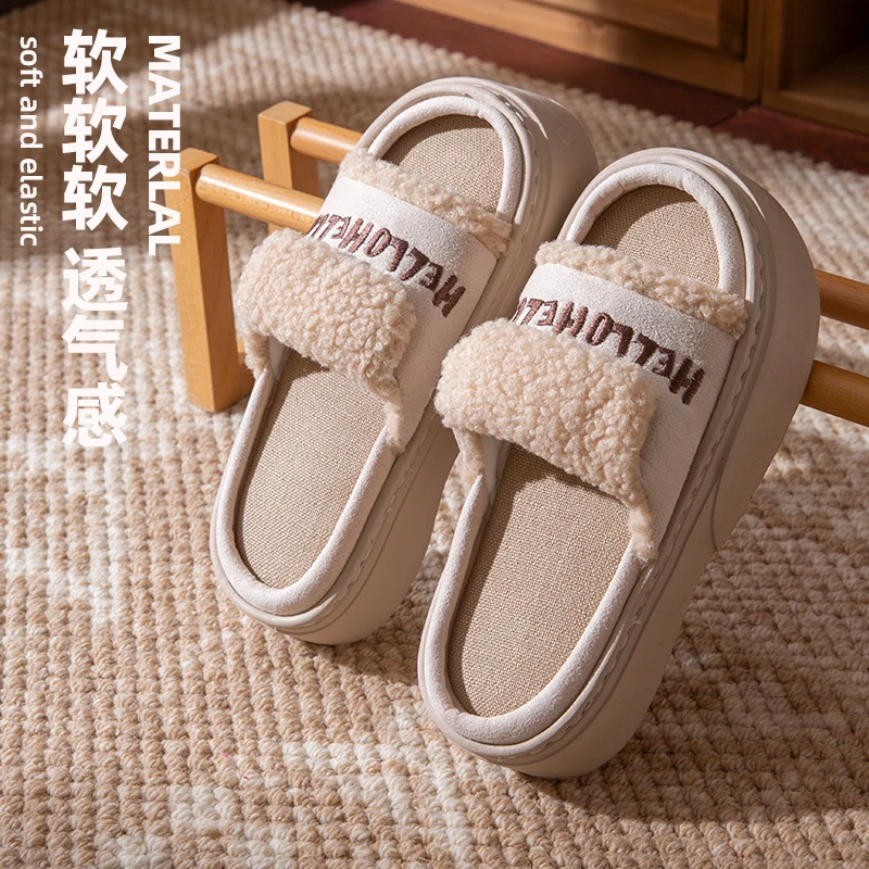 亚麻拖鞋女夏季新款踩屎感室内防滑静音可外穿透气吸汗厚底软底