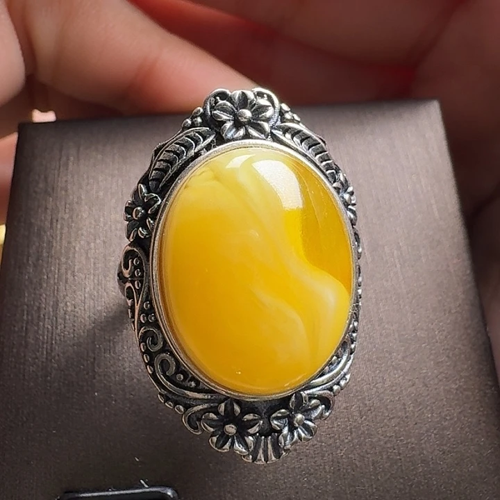 蜜蜡银S925镶嵌戒指戒指