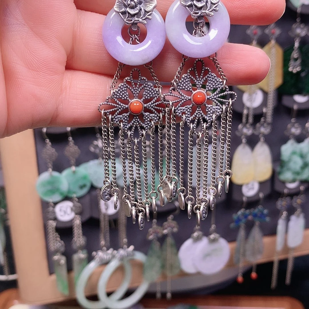 翡翠银S925镶嵌耳饰丽**川