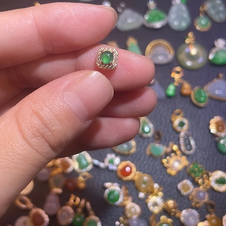 翡翠银S925镶嵌吊坠(不含链)天然翡翠