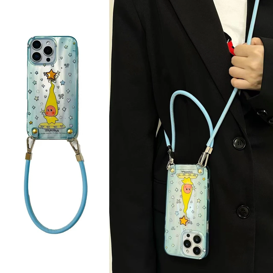 卡通转转星星人转转手提绳适用iPhone16promax苹果15手机壳14斜挎
