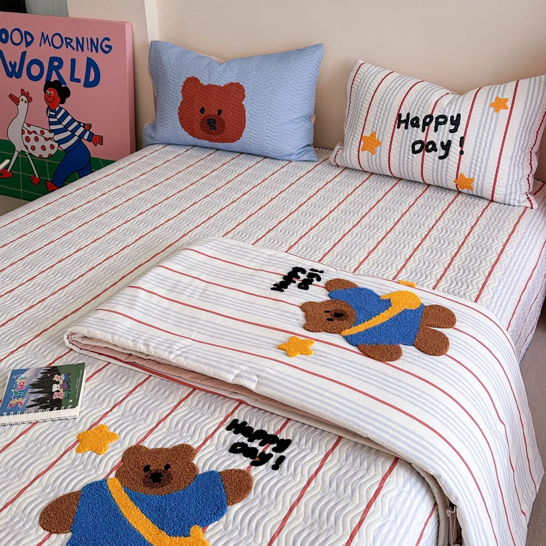 卡通风A类全棉纯棉毛巾绣夏被家居成人床盖夏凉被亲肤透气空调被