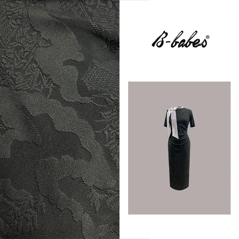 B-babes【丝丝青涟】蝴蝶结缎面旗袍微胖显瘦收腰改良新中式连衣裙