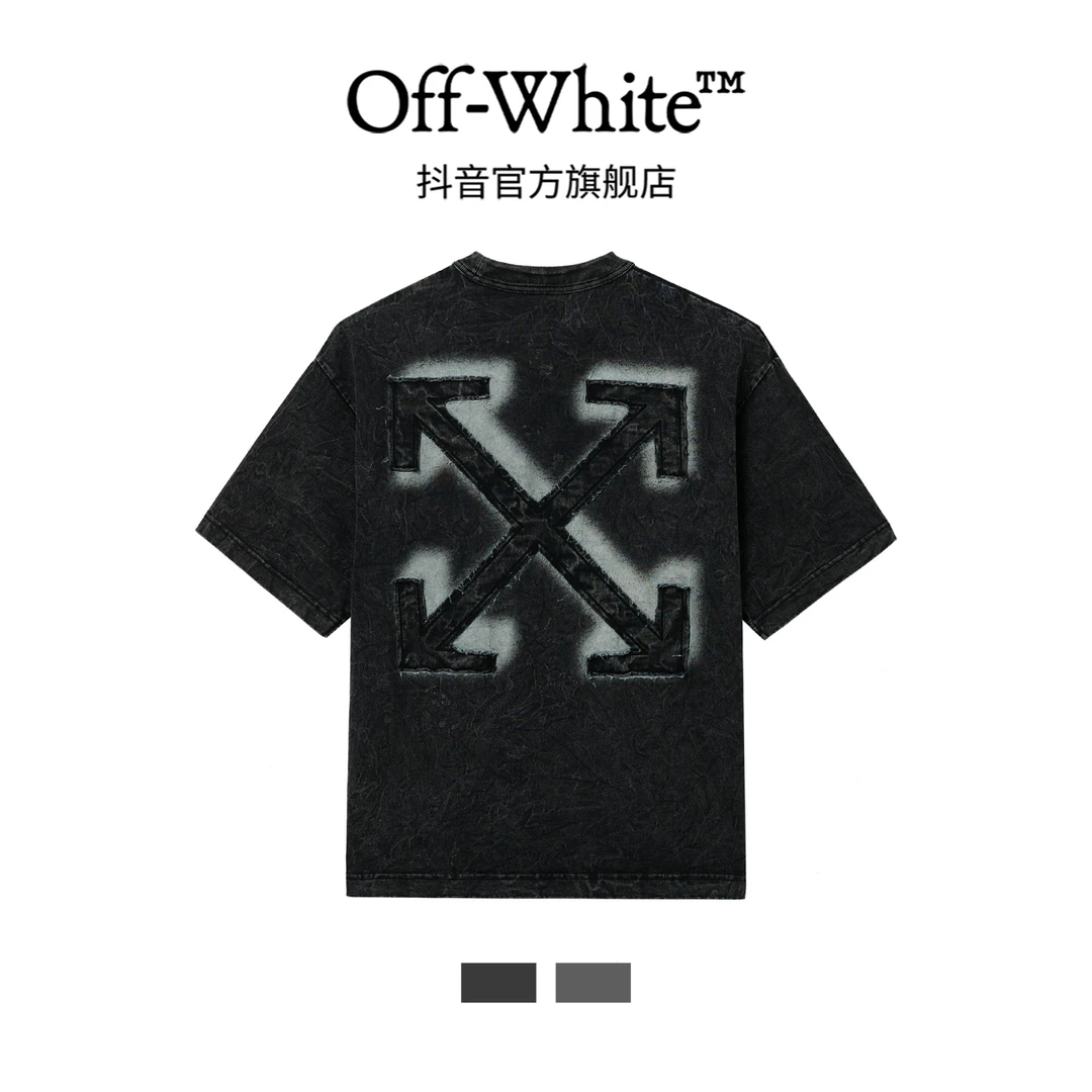 OFF-WHITESS26晕染纹理做旧水洗贴布绣轻奢潮短袖OFFTE10IWSHMQ
