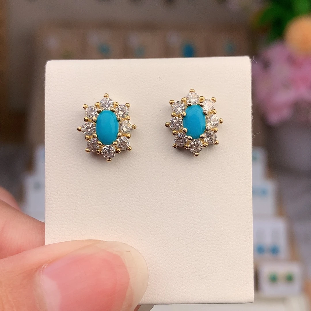 银S925镶嵌绿松石耳饰