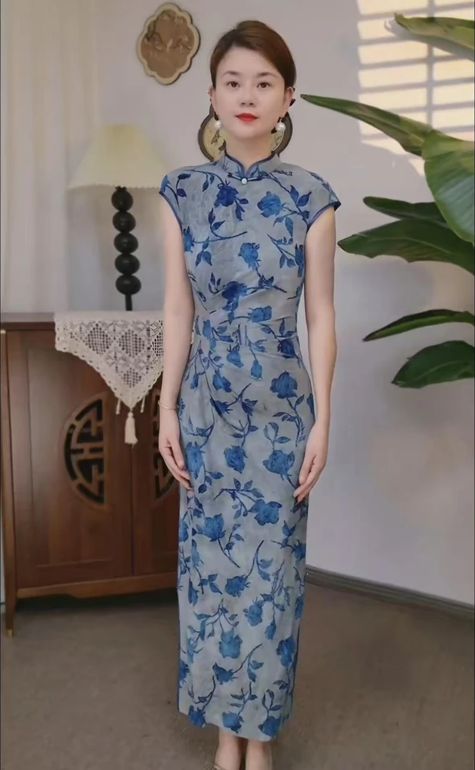 【佳人有约】中国风高贵时尚夏款气质优雅修身透气植绒提花旗袍A7