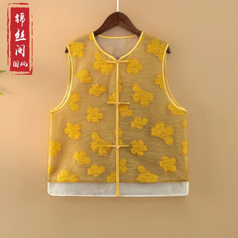 【月棠】2025新款夏季马甲新中式宽松圆领提花气质上衣马夹女款