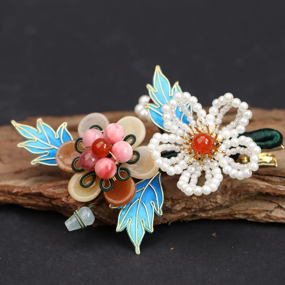 非遗绒花蓝色发夹古风簪百搭头饰发饰超仙桑蚕丝