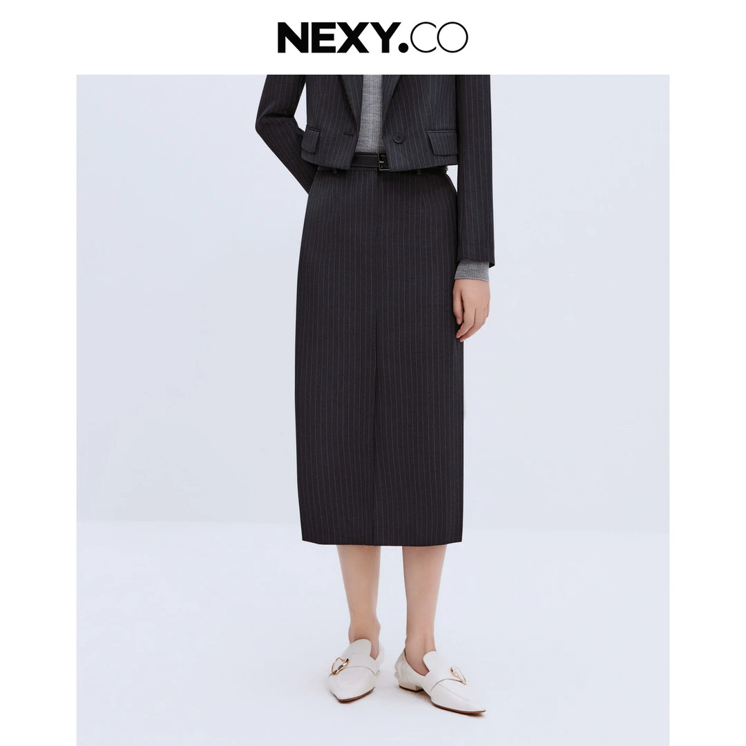 【羊羊专属】夏季商务通勤高级感时尚条纹直筒开叉半身裙女