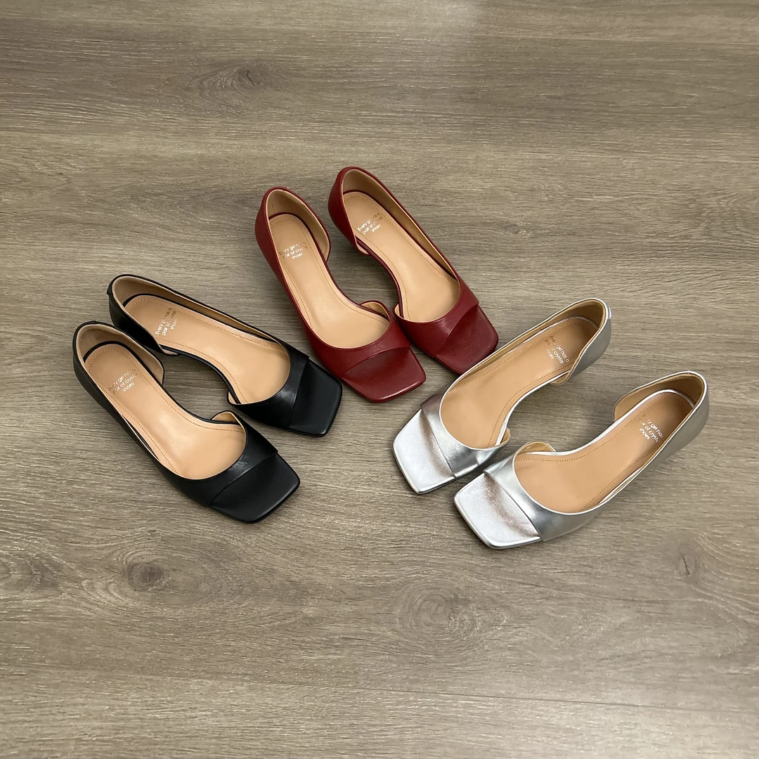 Dannyfrey夏季新款鱼嘴方头细跟露趾透气小众设计感浅口黑色凉鞋