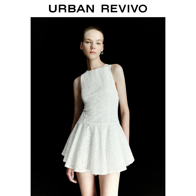 UR2025春季新款女装波嬉风花朵肌理感超短款连衣裙UYU750035