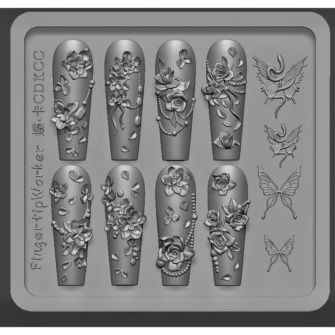 FingertipWorker｜新品美甲模具链接法式蝴蝶结小花藤蔓玫瑰繁花