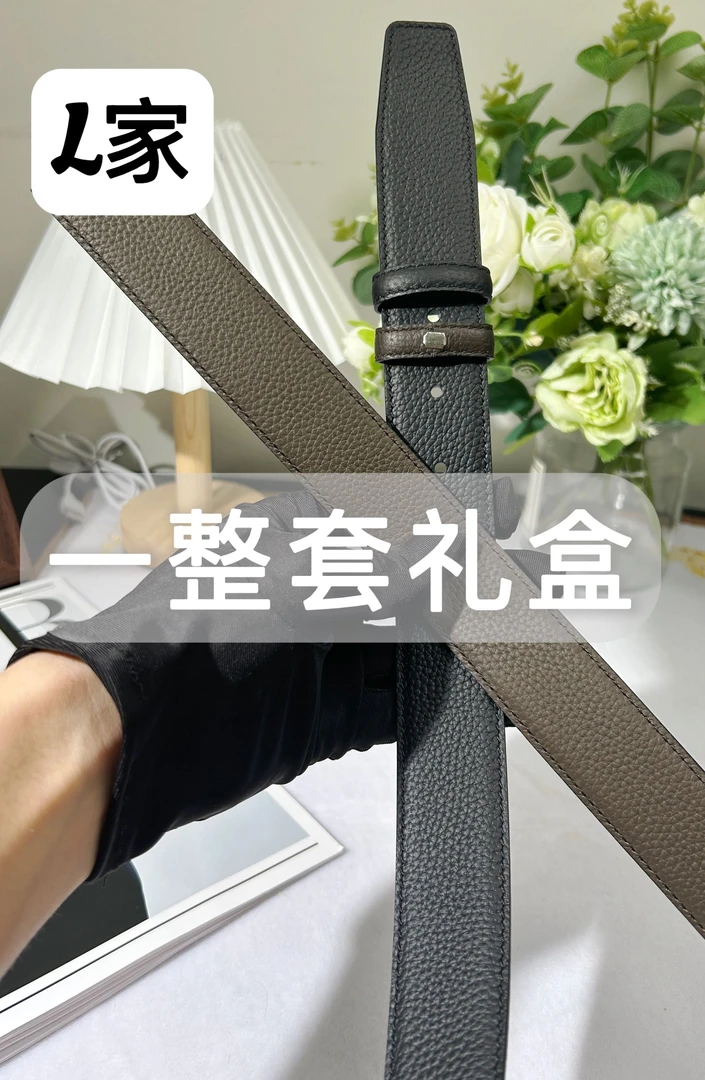 L家女款三叶草咖花高档女士头层牛皮腰带双面百搭