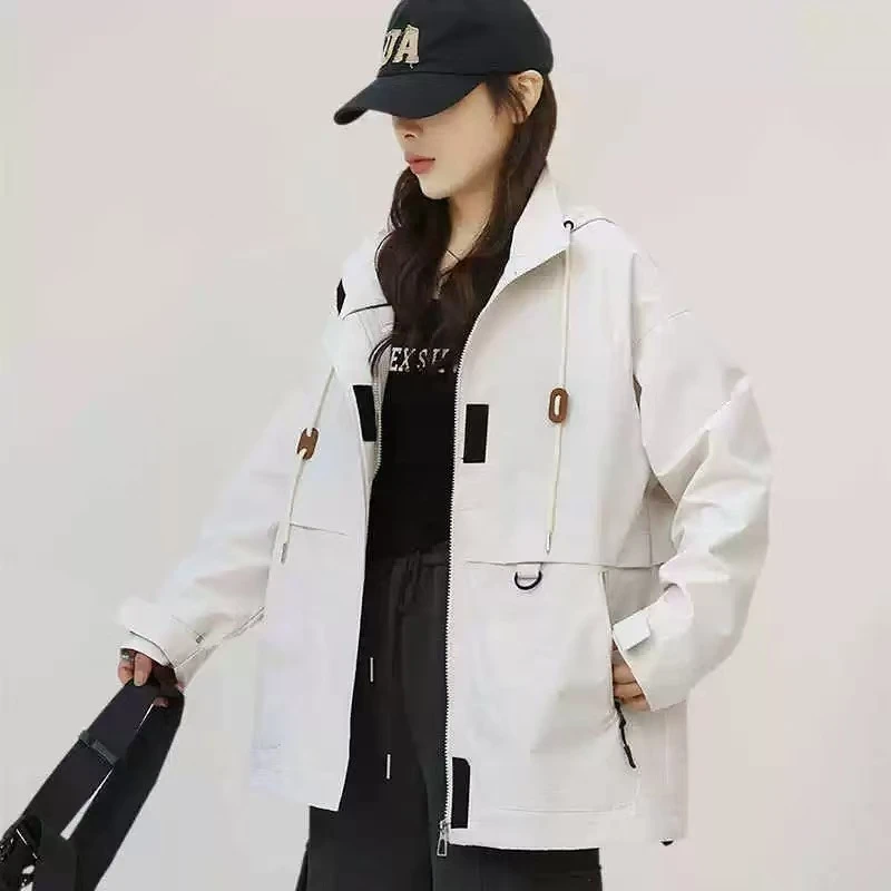 033#明星同款户外冲锋衣女连帽工装外套防水防风登山服