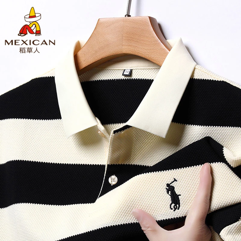 Mexican/稻草人纯棉polo衫男士夏季休闲高档翻领刺绣短袖t恤薄款