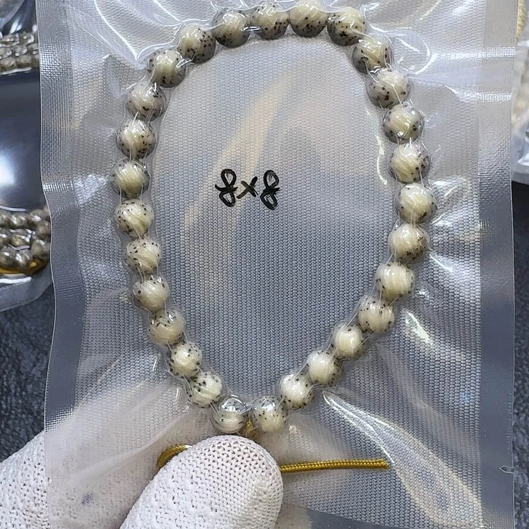 十***方星月菩提手串8mm石玉料圆珠大留白拉丝手持
