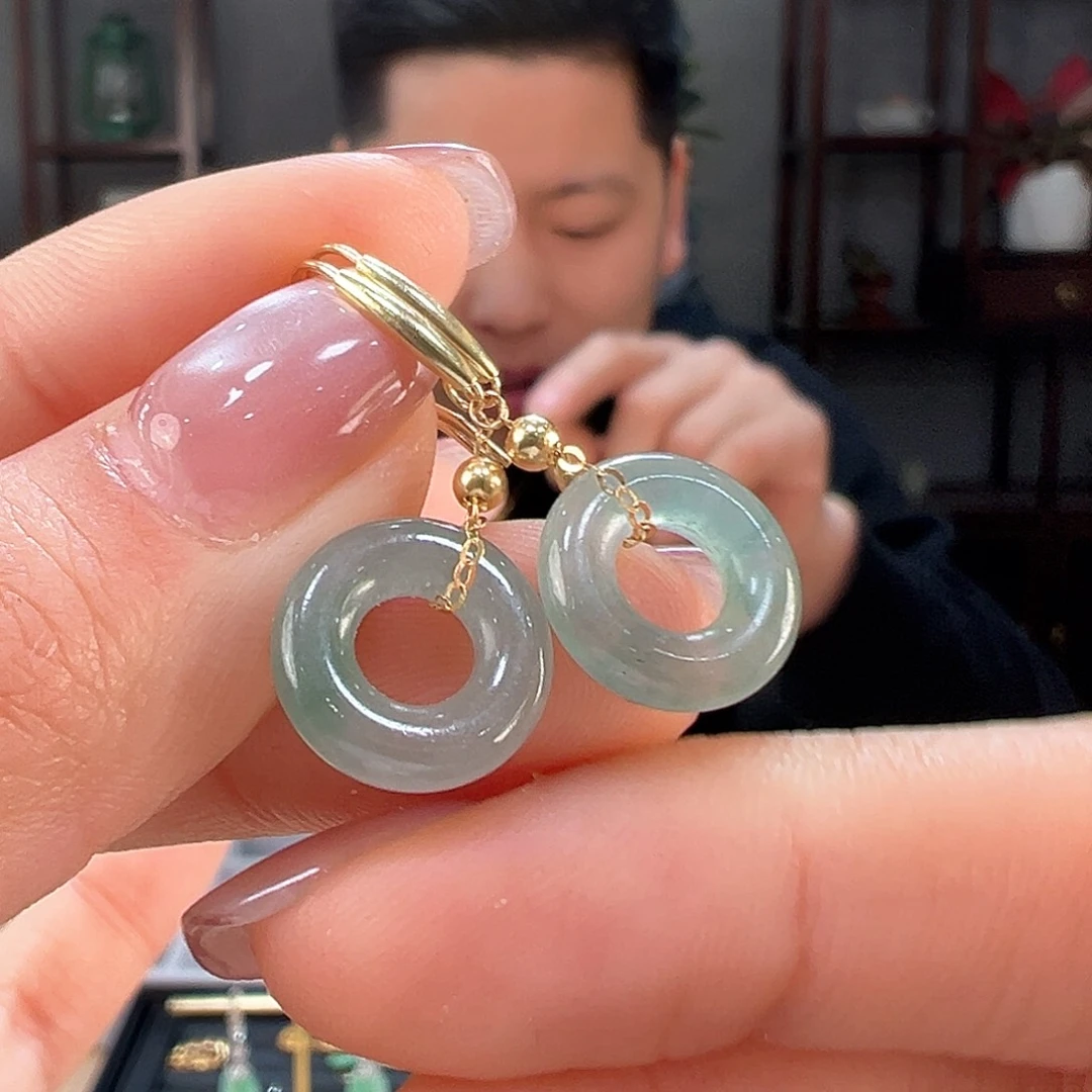 翡翠耳饰18K金镶嵌耳环2